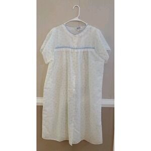 Vintage Ballet New York Floral Lace Trim Nightgown and Robe Sz L White Blue Rose